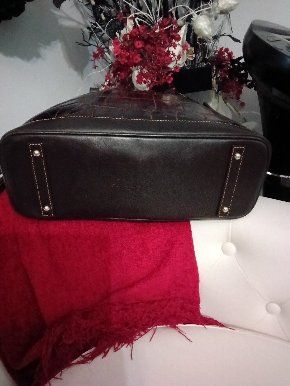 Dooney & Bourke Classic Croc-Embossed Brown Leather Satchel - Picture 7 of 15